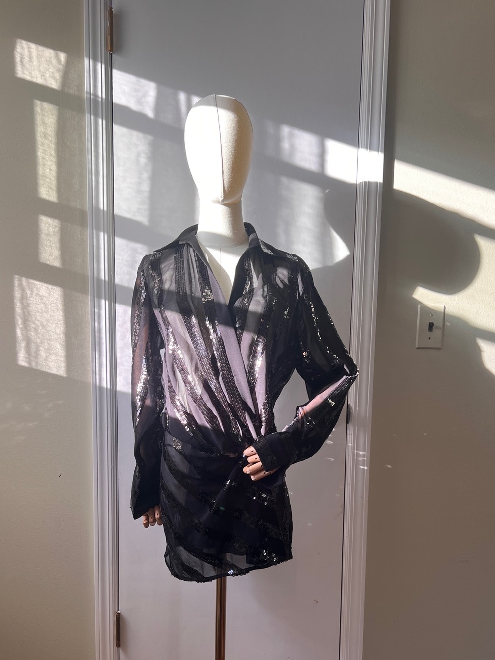 Zara Black Sheer Sequin Wrap Blouse